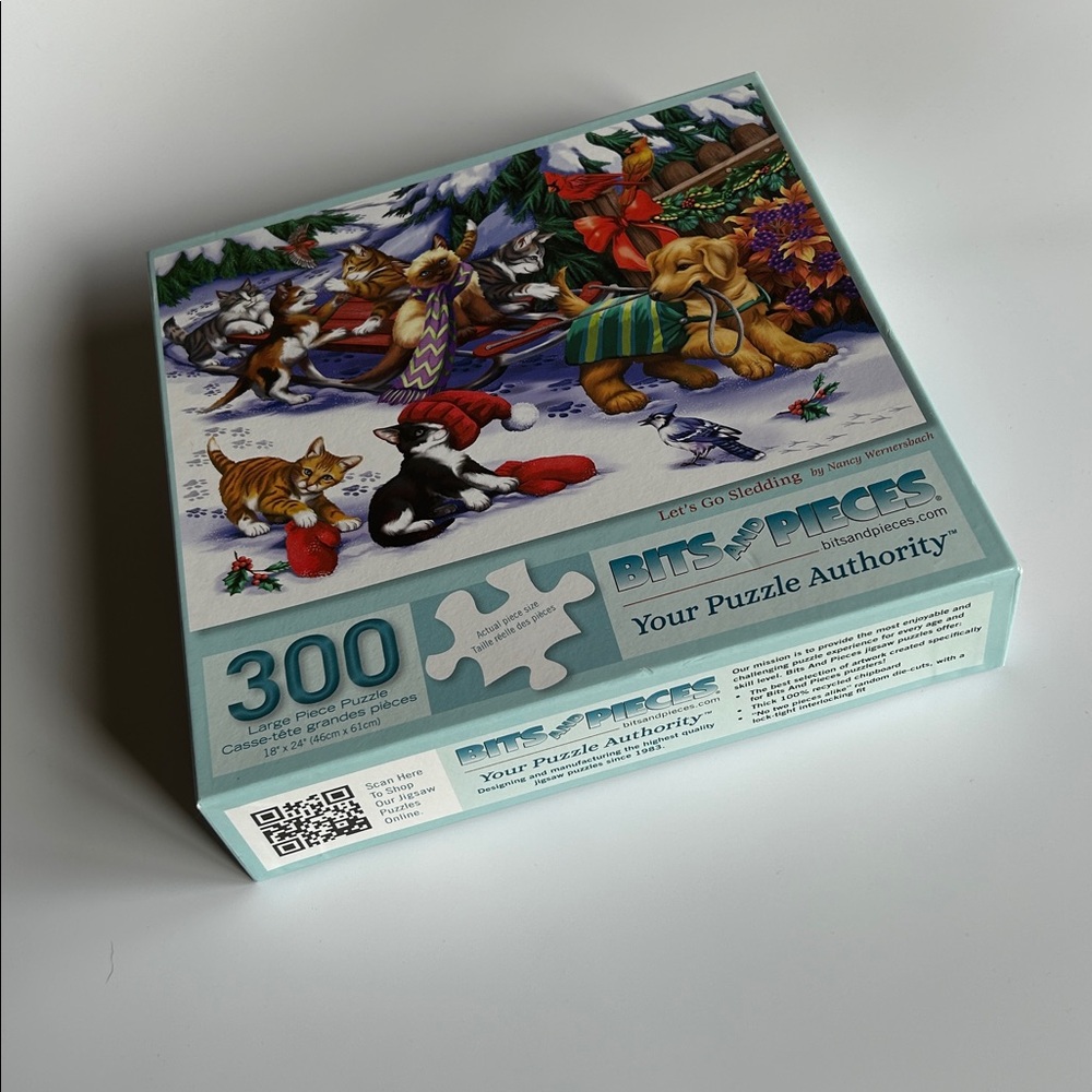 “Let’s Go Sledding” Dogs and Cats Christmas Winter 300pc Puzzle, Bits & Pieces - Picture 4 of 8